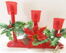 Vtg Christmas Red Candelabra Electric Candolier Plastic Poinsettia Hobnail D4456