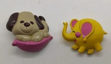 70s VTG Avon Fragrance Glace Pin Pals Elphie Yellow Elephant & Puppy Love Pins