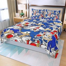 New Sonic The Hedgehog Print Duvet Cover Set 3Pcs Quilt Cover  Pillowcase