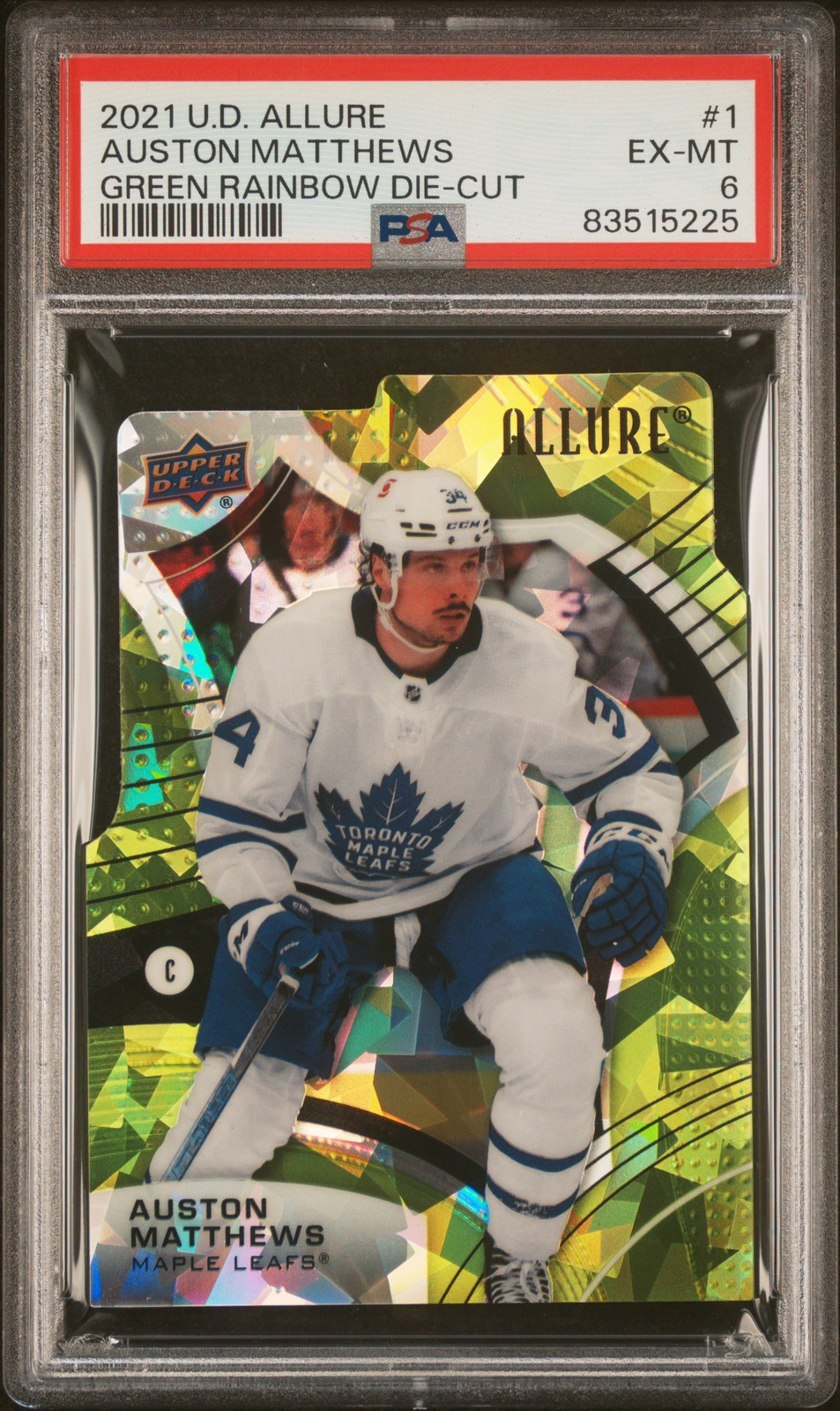 2021 UPPER DECK ALLURE GREEN RAINBOW DIE-CUT #1 AUSTON MATTHEWS 38/99 PSA 6