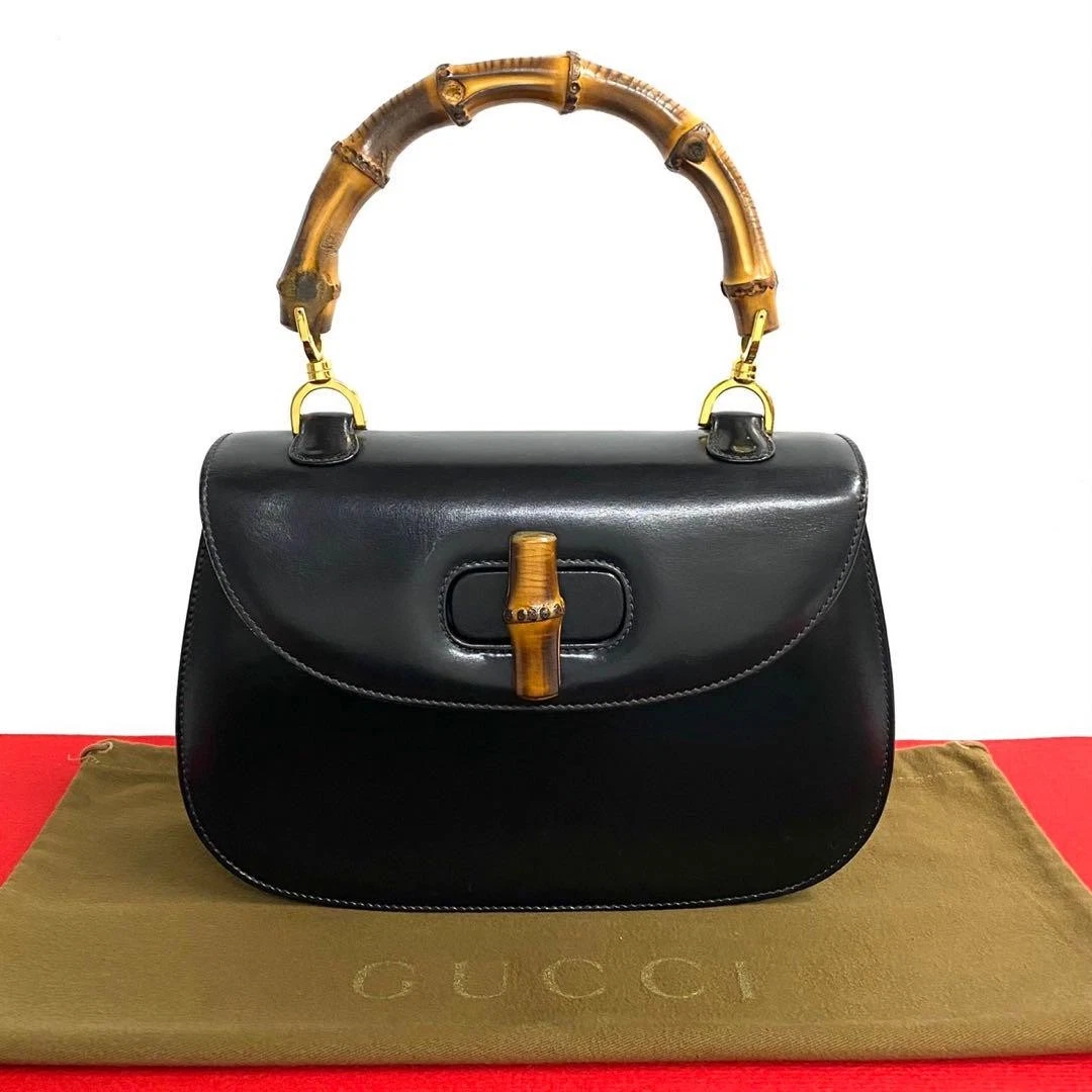 Gucci ancien sac à main cuir de veau bambou noir m2_0408