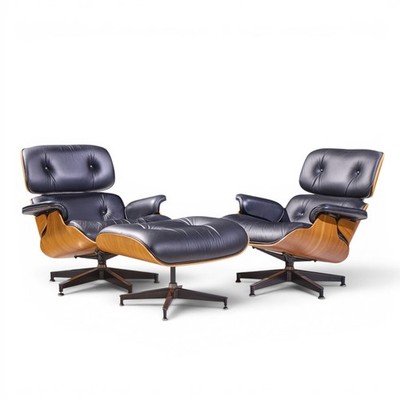 Charles & Ray Eames for Herman Miller Walnut Lounge Chairs - Pair with Ottoman