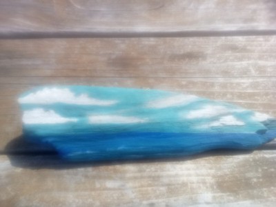 Original Hand Painted Seascape Clouds Realism Art on Driftwood Acrylic