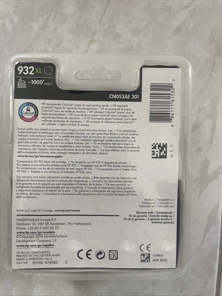 HP 932XL Cartouche d'Encre Noire CN053AE pour HP OfficeJet ORIGINAL & NEUF 04/22 - Photo 2/3