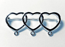 Triple Heart Pin, 2 Silver Plated Pewter 2 Inches Long with 3 Loops for Charms *