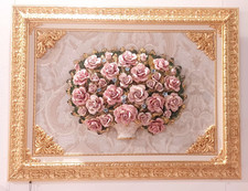 Wall plaque Capodimonte Ceramics Vase With Rose Frame Gold Baroque Italian