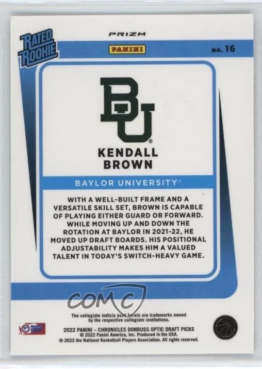 2022-23 Chronicles Draft Picks Donruss Optic Rated Rookies Holo Kendall Brown RC - Image 2 of 2