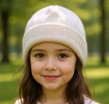 Handmade Upcycled 100% Cashmere Beanie Hat Soft Cozy Winter Knit Cap Beige