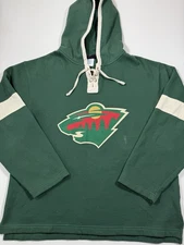 Minnesota Wild Hoodie Mens Large Green Old Time Hockey Jersey Sweatshirt NHL