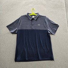Under Armour Men Polo 2XL Gray Colorblock Heatgear Activewear Logo Loose Short
