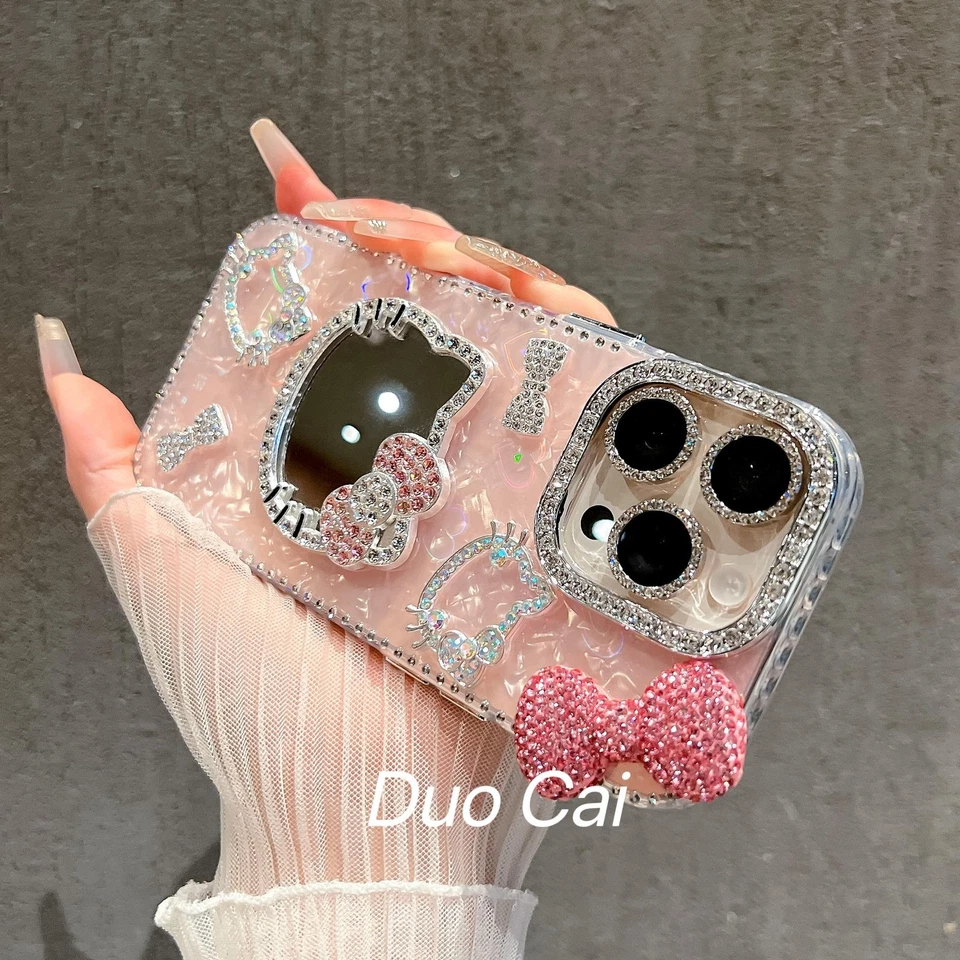 Linda Funda con Espejo Brillante Niña para iPhone 17 16 Pro Max 15 14 13 12 con Cadena Foto 4 de 4