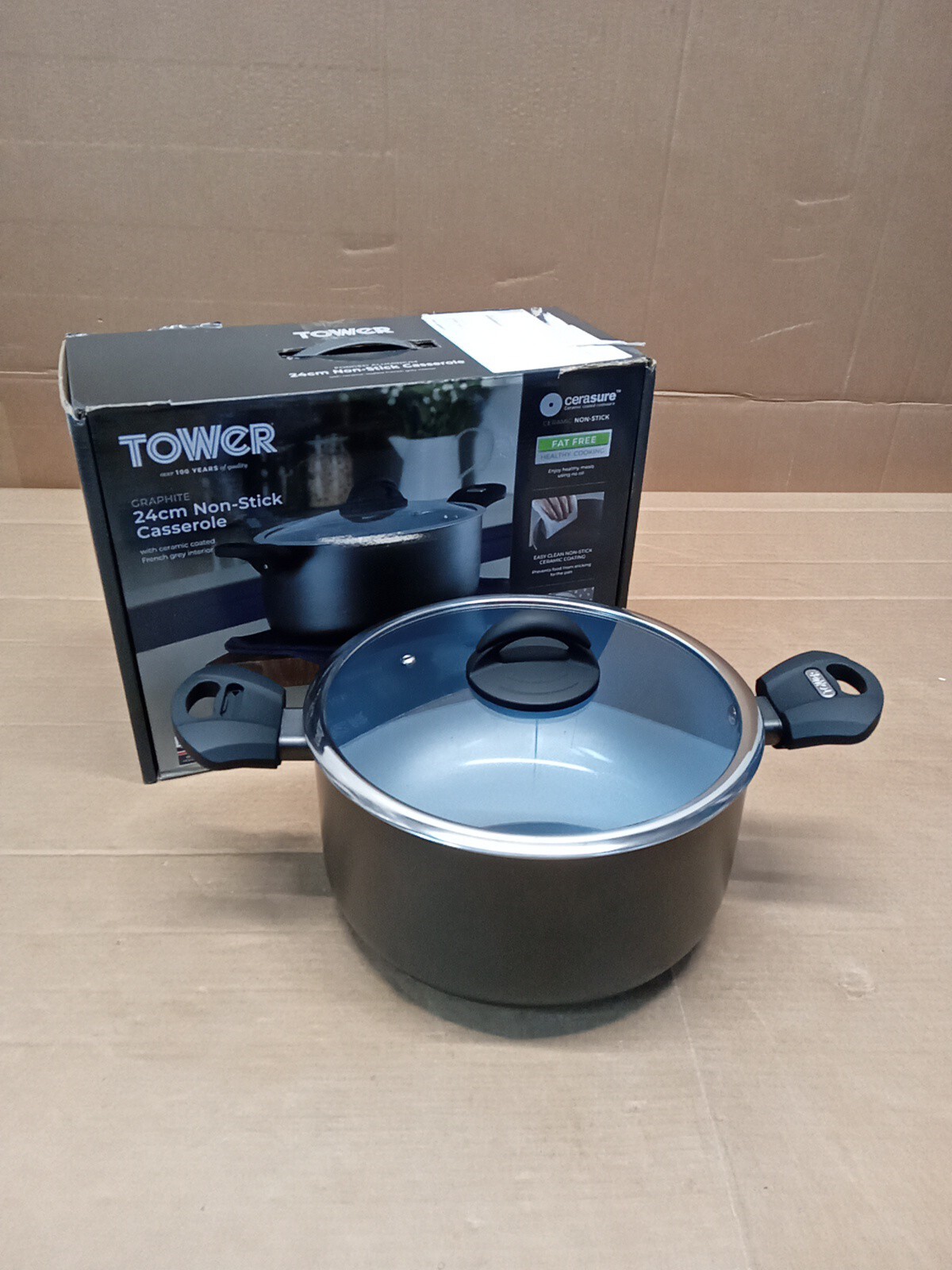 Tower T80304 Cerasure Induction Casserole Dish With Lid,5.2 L, 24 cm, Grey, H199