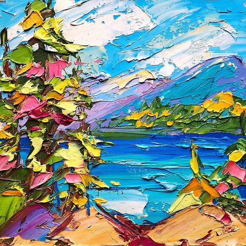 Tahoe Lake Oil Painting Pine Trees Original Art California Landscape ...