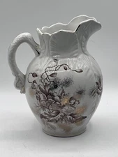 Antique Dunn Bennet & Co Wash Water Pitcher Florence Brown Transferware Rare