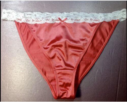 Women Panties,bikinis ILUSION SizeXL Orange Satin Soft Silky W/Fishnet Waistband - Picture 2 of 7