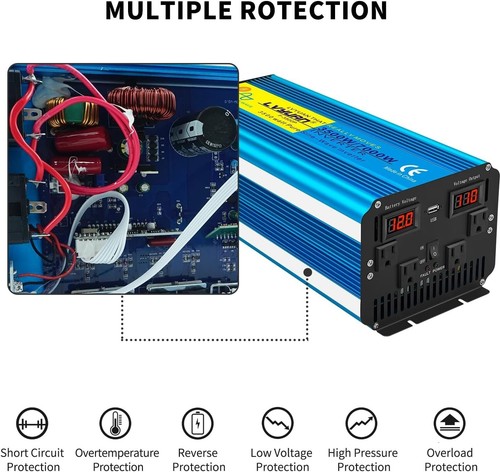 Portable 3500W Pure Sine Wave Inverter - 4 AC Outlets & Wireless Remote Included - Picture 8 of 9