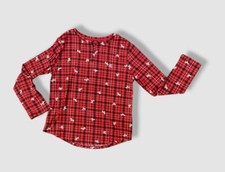 35 Ralph Lauren Women's Red Graphic Print Long Sleeve Logo Pajama Top Size M