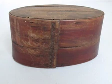 Antique  Small 5 3/8" Band Bent Wood Oval Pantry Box Laced