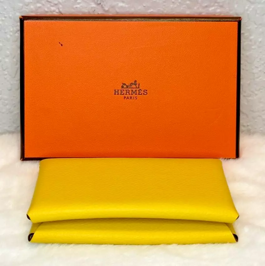 HERMES Calvi Unisex Plain Leather Card Holders