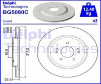 Delphi 2X Bremsscheibe Hinten Ø314 Mm FüR Hyundai Santa Fé IV TM 2.2 Crdi AWD