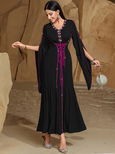 Elegant Kaftan Dubai Women Long Dress Abaya Evening Muslim Robe Party Gown Prom - Picture 21 of 30