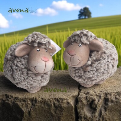2er Set süße wollige graue Schafe 11,5 cm ideale Geschenkidee für Schafe.
