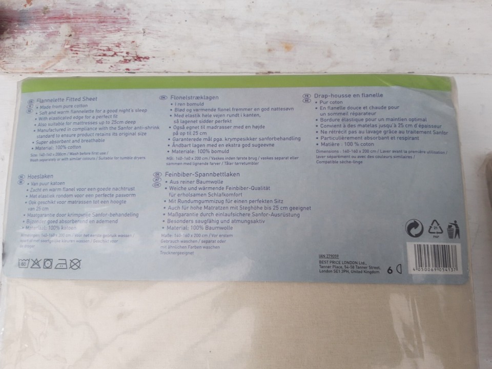 Flannelette Fitted Double Bed Sheet And Pair Of Cotton Pillowcases