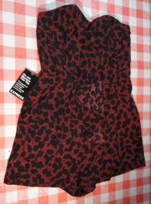 NEW EXPRESS RED AND BLACK LEOPARD PRINT STRAPLESS NIGHT OUT ROMPER SIZE 4
