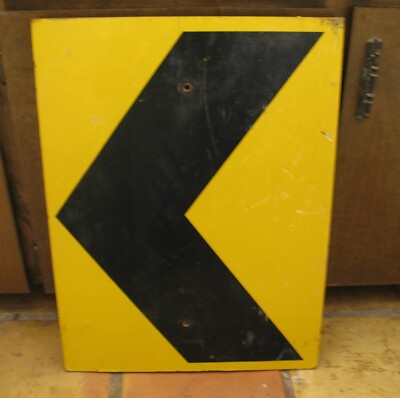 E12 - CHEVRON CURVE WARNING VINTAGE PLYWOOD REAL ROAD STREET SIGN