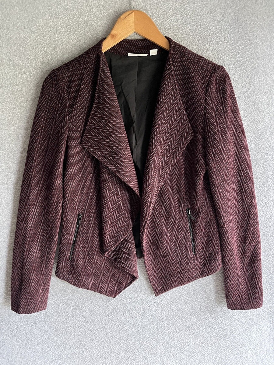 Halogen Women's S Open Front Waterfall Blazer Maroon Chevron
