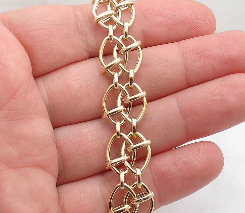 Brazalete Technibond Doble Fila Eslabones Geométricos Chapado en Oro Amarillo 14K Plata Foto 3 de 4