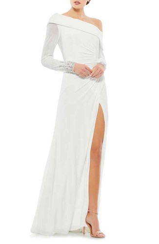 Long Sleeve /Jeweled cuffs Jersey Gown 