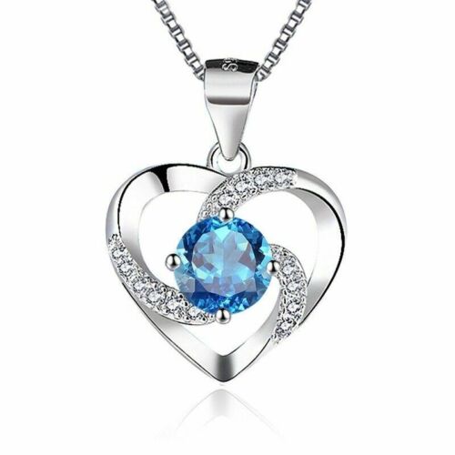 Damen Halskette 925 Sterling Silber Herz Anhänger Kristall Diamant Geschenk - Bild 7 von 7