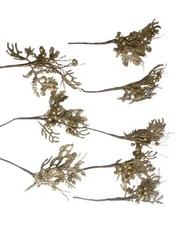Lot Of 8 Decorative Artificial Holly Tree Branches, Glitter Berry Branches Gold