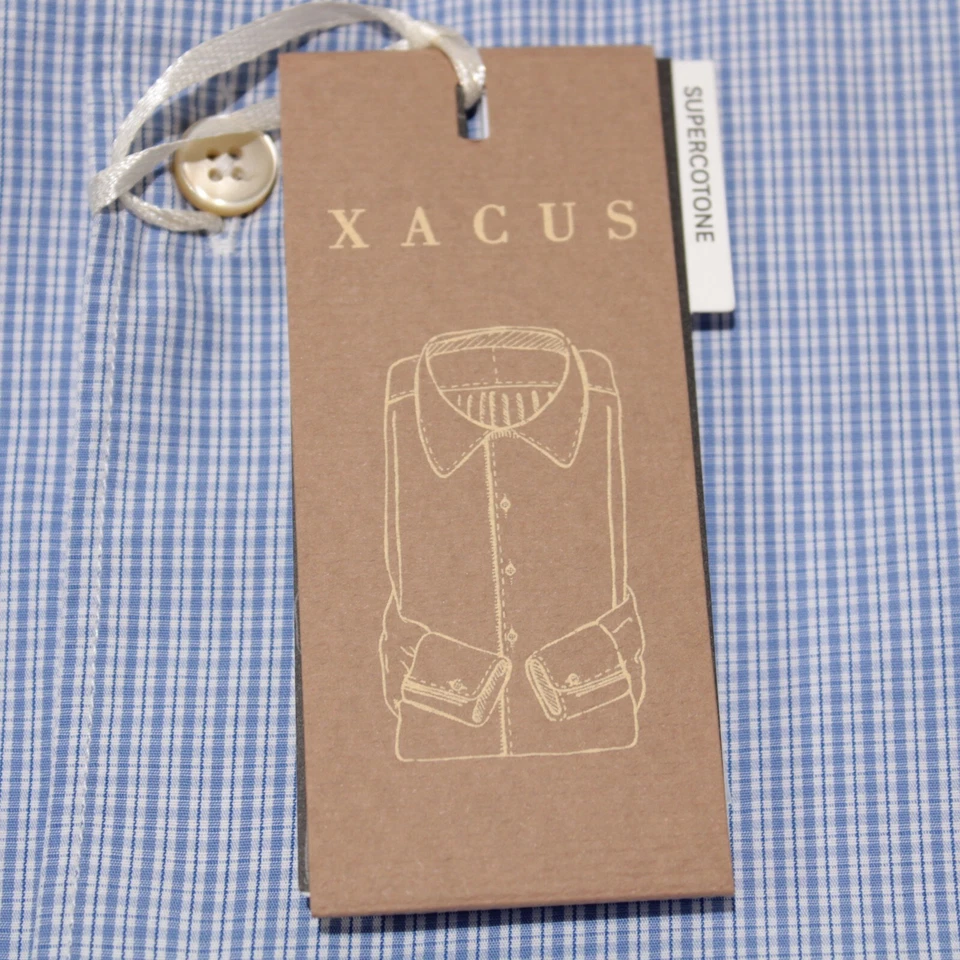 Xacus 全新带标签休闲纽扣衬衫,尺寸 17.5 44 英寸蓝色,带白色格子棉 — 第 2/4 张图片