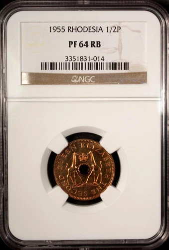 Rhodesia & Nyasaland 1/2 Penny 1955  NGC PF 64 RB UNC Bronze Elizabeth II 
