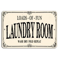 Loads of Fun Laundry Room Wash Dry Fold Repeat Vintage Metal Sign