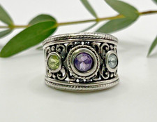 Aquamarine , Peridot, Amethyst Sterling Silver 925 Ring Sz 5.5