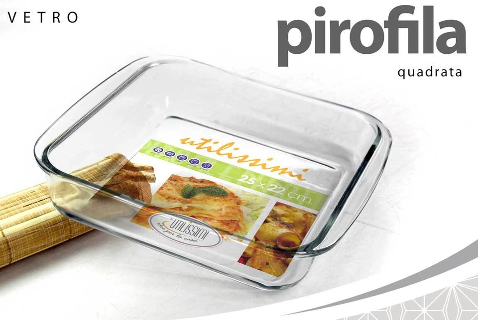 PIROFILA VETRO QUADRATA TEGLIA FORNO ALTA ANTIADERENTE Lasagnera 23*18*5 cm - Immagine 3 di 3