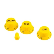 3 Stratocaster/UFO Style Knobs 1 vol 2 tones with switch tip Yellow