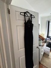 Eliza J Black Velvet Halter Jumpsuit with Crystal Bow Size 4