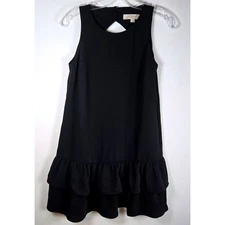 LOFT Black Sleeveless Ruffle Hem Mini Dress Cutout Back Ruffles Shift Petite 0P
