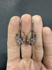 4.3g Sterling Silver Amethyst, Sapphire & Blue Topaz Drop Earrings Jewelry lot S