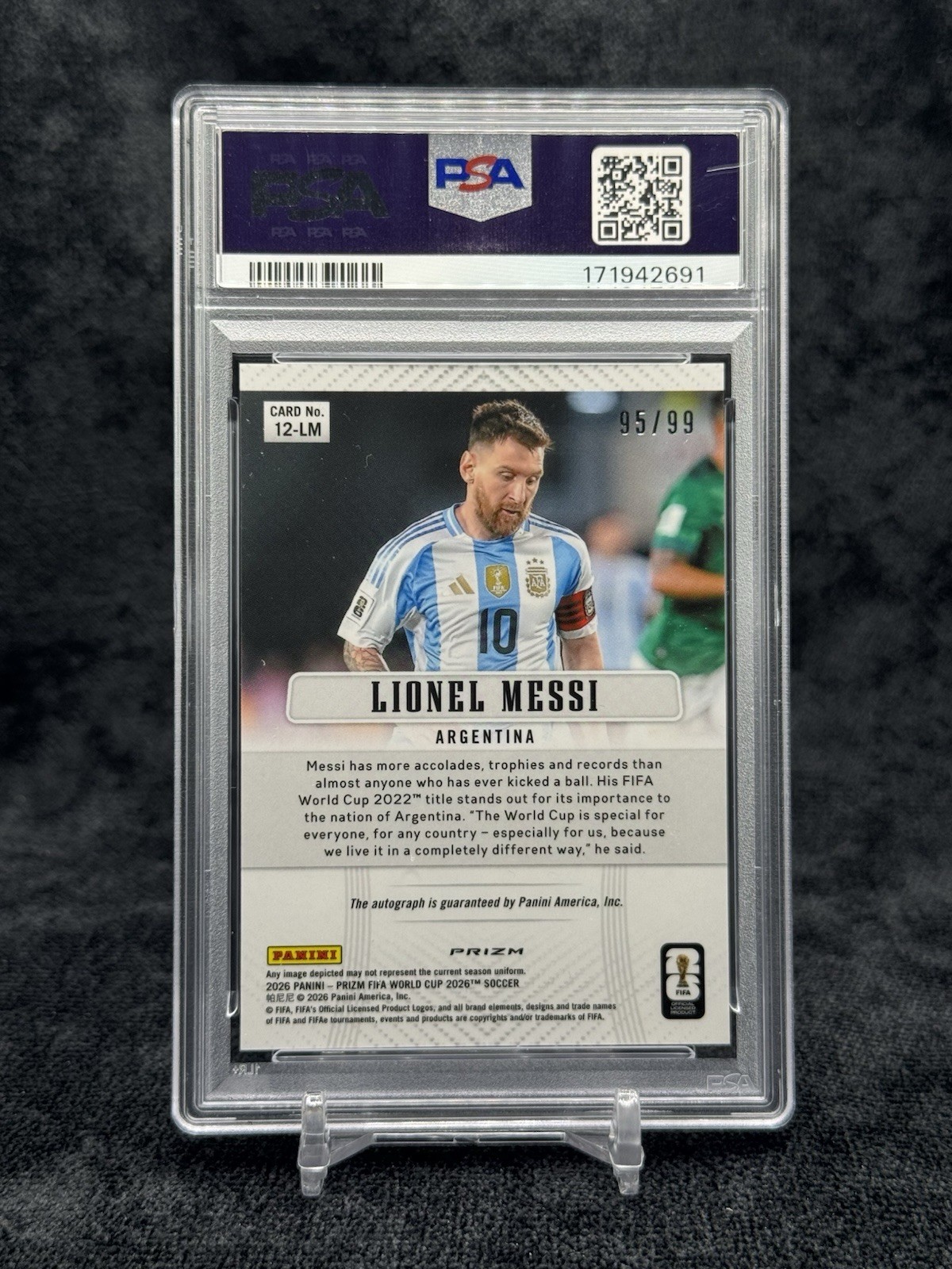 2026 Panini Prizm FIFA World Cup Lionel Messi Auto 2012 Prizm Throwback Red /99 view 2