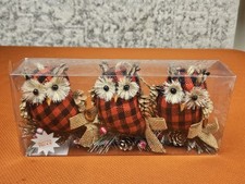 HOBBY LOBBY Retro Look Christmas Red Black Check Owls Ornaments Northwoods Lodge