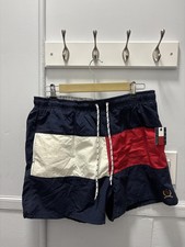 Vintage Tommy Hilfiger Swim Trunks Mens Medium Navy Flag Colorblock Lined Shorts