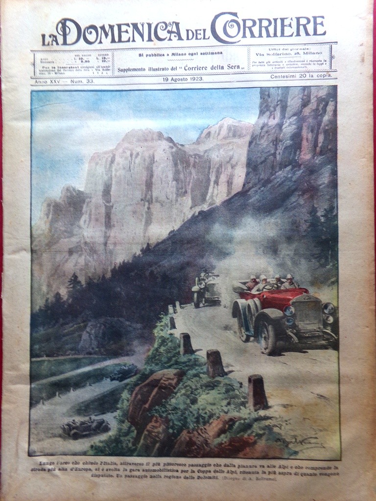 La Domenica del Corriere 19 Agosto 1923 Coppa Alpi Castelnuovo Mussolini Belgio