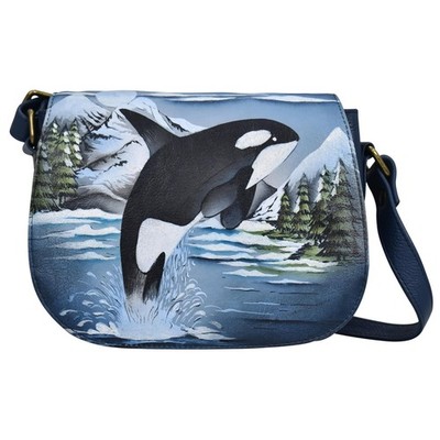 Anna by Anuschka Women's Hand-Painted Leather Crossbody Saddle Bag One Size