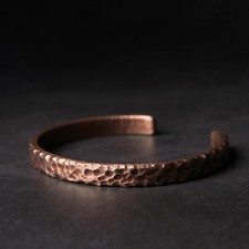 Solid Copper Hammered Cuff Bracelet Men Rustic Open Textured Metal Jewelry