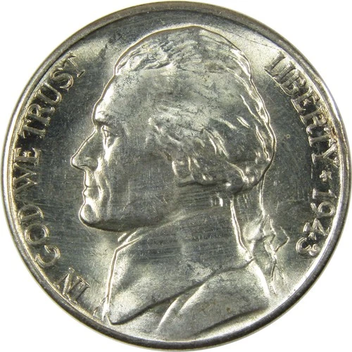 1943 D Jefferson Wartime Silver Nickel Uncirculated Mint State 5c Coin